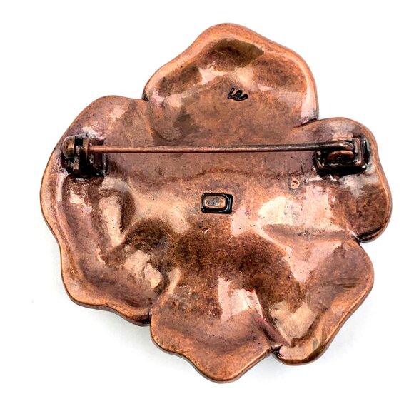 Liz Claiborne two tone green enamel flower pin with rhinestones + cabochons - Picture 2 of 3